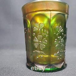 Northwood Carnival Green Glass Singing Birds Mug Iridescent Vintage Cup