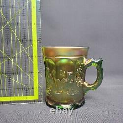 Northwood Carnival Green Glass Singing Birds Mug Iridescent Vintage Cup