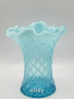 Northwood/Dugan/National Blue Opalescent Vase Opal Lattice Pattern Antique