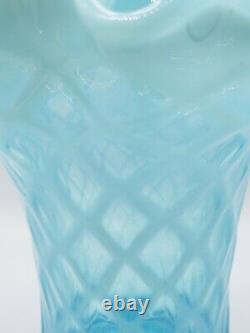 Northwood/Dugan/National Blue Opalescent Vase Opal Lattice Pattern Antique