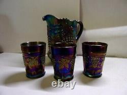 Northwood, Electric Amethyst, Grape & Cable WithThumbprint, 4 Pc. Carnival Glass W