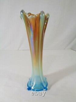 Northwood Four Pillars Vase n Aqua Opalescent Carnival Glass