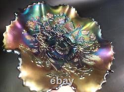 Northwood Good Luck Ruffled Carnival Glass Bowl Fiery Amythist Excellent