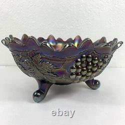 Northwood Grape Cable Amethyst Iridescent Carnival Glass Footed Centerpiece Bowl