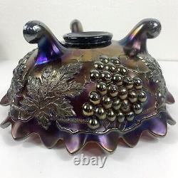 Northwood Grape Cable Amethyst Iridescent Carnival Glass Footed Centerpiece Bowl