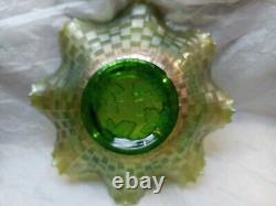 Northwood Grape & Cable Footed Bowl Stippled Edge Basket Weave Emerald Green