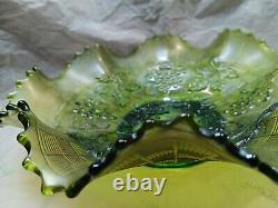 Northwood Grape & Cable Footed Bowl Stippled Edge Basket Weave Emerald Green