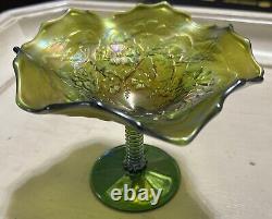 Northwood, Green, Blossomtime, Carnival Glass Compote