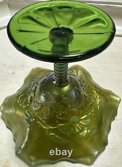 Northwood, Green, Blossomtime, Carnival Glass Compote