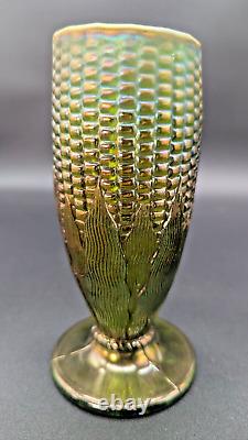 Northwood Green Carnival Glass Corn Cob Vase 6.5 Tall Cupped Top