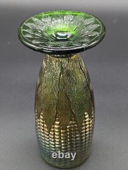 Northwood Green Carnival Glass Corn Cob Vase 6.5 Tall Cupped Top