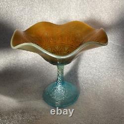 Northwood Hearts Flowers Ice Blue Opalescent Carnival Glass Compote Stunning