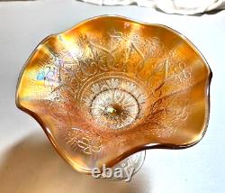 Northwood Hearts & Flowers Marigold Opalescent Carnival Glass Compote
