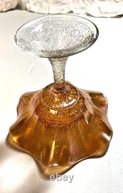 Northwood Hearts & Flowers Marigold Opalescent Carnival Glass Compote