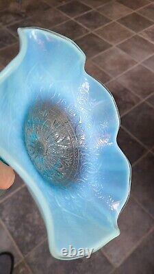 Northwood Ice Blue Opalescent Hearts And Flowers Compote TONS OF OPAL L@@K