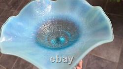 Northwood Ice Blue Opalescent Hearts And Flowers Compote TONS OF OPAL L@@K