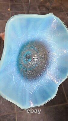 Northwood Ice Blue Opalescent Hearts And Flowers Compote TONS OF OPAL L@@K