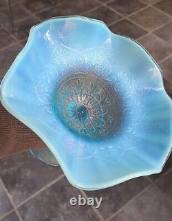 Northwood Ice Blue Opalescent Hearts And Flowers Compote TONS OF OPAL L@@K