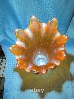 Northwood Iridescent Marigold Tree Trunk Carnival Glass Swung Vase Antique 1909