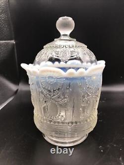Northwood Jewel & Flower Lidded Imperial Carnival Candy Dish Opalescent EAPG