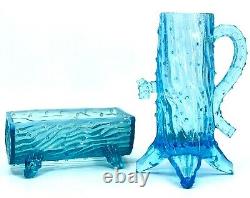 Northwood/LG Wright Pump&Trough Blue Opalescent Glass Tree Trunk Maple Pump Set