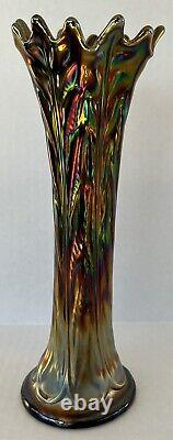 Northwood Leaf Columns Carnival Glass Swung Vase 10.5 Amethyst Purple
