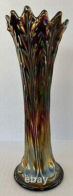 Northwood Leaf Columns Carnival Glass Swung Vase 10.5 Amethyst Purple