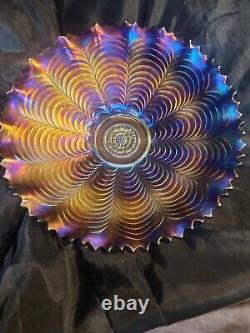 Northwood Nippon Purple Carnival Glass Bowl Pie Crust Edge 8.75 Excellent Cond