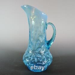 Northwood Poinsettia Pattern Blue Opalescent Crimped Pitcher Mint Condition