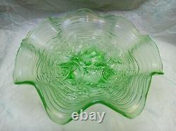 Northwood Rose Show Ice Green Ruffled Footed Bowl