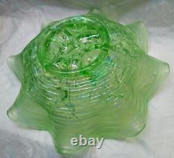 Northwood Rose Show Ice Green Ruffled Footed Bowl