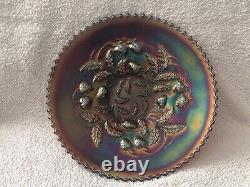 Northwood Strawberry Carnival Glass Plate Amethyst Purple, Basketweave Back MINT