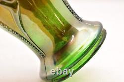 Northwood Tornado Antique Carnival Art Glass Large Vase Scarce Green Iridescent