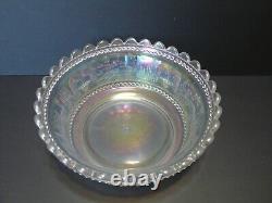 Northwood White Iridescent Peacock & Fountain Carnival Glass Master Berry Bowl
