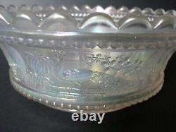 Northwood White Iridescent Peacock & Fountain Carnival Glass Master Berry Bowl