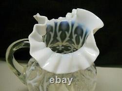 Northwood White OPALINE BROCADE Spanish Lace Water Pitcher Opalescent Glass