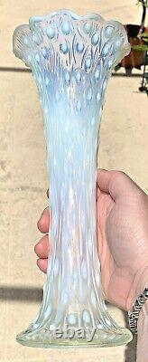 Northwood White Opalescent Carnival Glass Vase 11 Tall