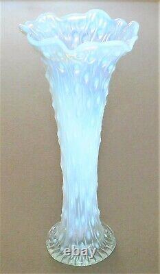 Northwood White Opalescent Carnival Glass Vase 11 Tall