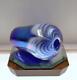 OBG VASE Pulled Feather Offhand BLUE CARNIVAL 4 3/4 T FREEusaSHP
