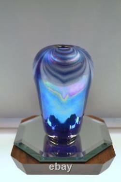 OBG VASE Pulled Feather Offhand BLUE CARNIVAL 4 3/4 T FREEusaSHP