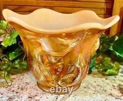 ONLY 100 FentonPEACH OPALESCENT CARNIVAL ATLANTIS KOI FISH VASEMLT GLASS EXC