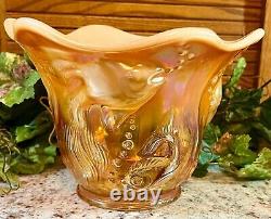 ONLY 100 FentonPEACH OPALESCENT CARNIVAL ATLANTIS KOI FISH VASEMLT GLASS EXC