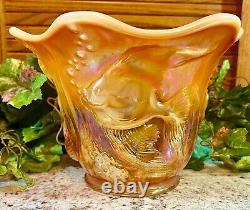 ONLY 100 FentonPEACH OPALESCENT CARNIVAL ATLANTIS KOI FISH VASEMLT GLASS EXC