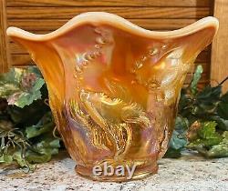 ONLY 100 FentonPEACH OPALESCENT CARNIVAL ATLANTIS KOI FISH VASEMLT GLASS EXC