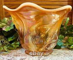 ONLY 100 FentonPEACH OPALESCENT CARNIVAL ATLANTIS KOI FISH VASEMLT GLASS EXC