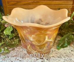 ONLY 100 FentonPEACH OPALESCENT CARNIVAL ATLANTIS KOI FISH VASEMLT GLASS EXC