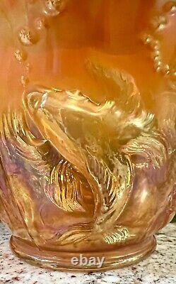 ONLY 100 FentonPEACH OPALESCENT CARNIVAL ATLANTIS KOI FISH VASEMLT GLASS EXC