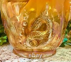 ONLY 100 FentonPEACH OPALESCENT CARNIVAL ATLANTIS KOI FISH VASEMLT GLASS EXC