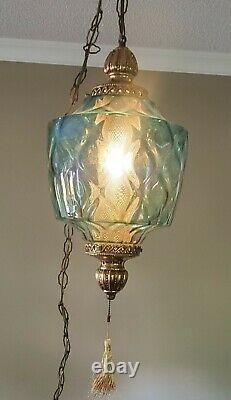 OUTSTANDING Vintage Carnival Iridescent Glass-Swag-Electric Light Fixture-MCM