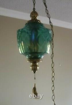 OUTSTANDING Vintage Carnival Iridescent Glass-Swag-Electric Light Fixture-MCM